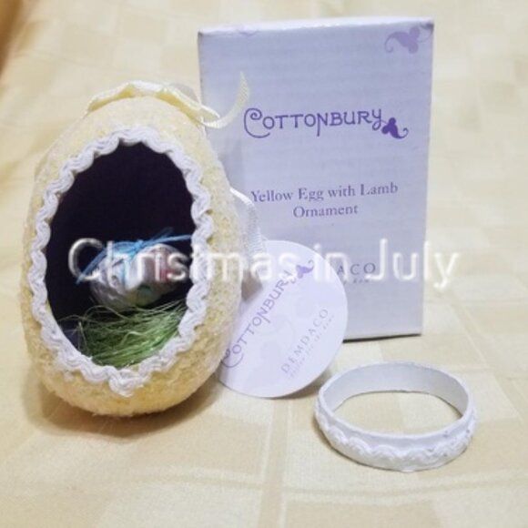 Rare Vintage Demdaco Cottonbury Yellow Egg with Lamb Easter Spring Ornament - Picture 3 of 3